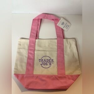 Trader Joe’s Chic Pink and Cream Canvas mini Tote Bag NWT